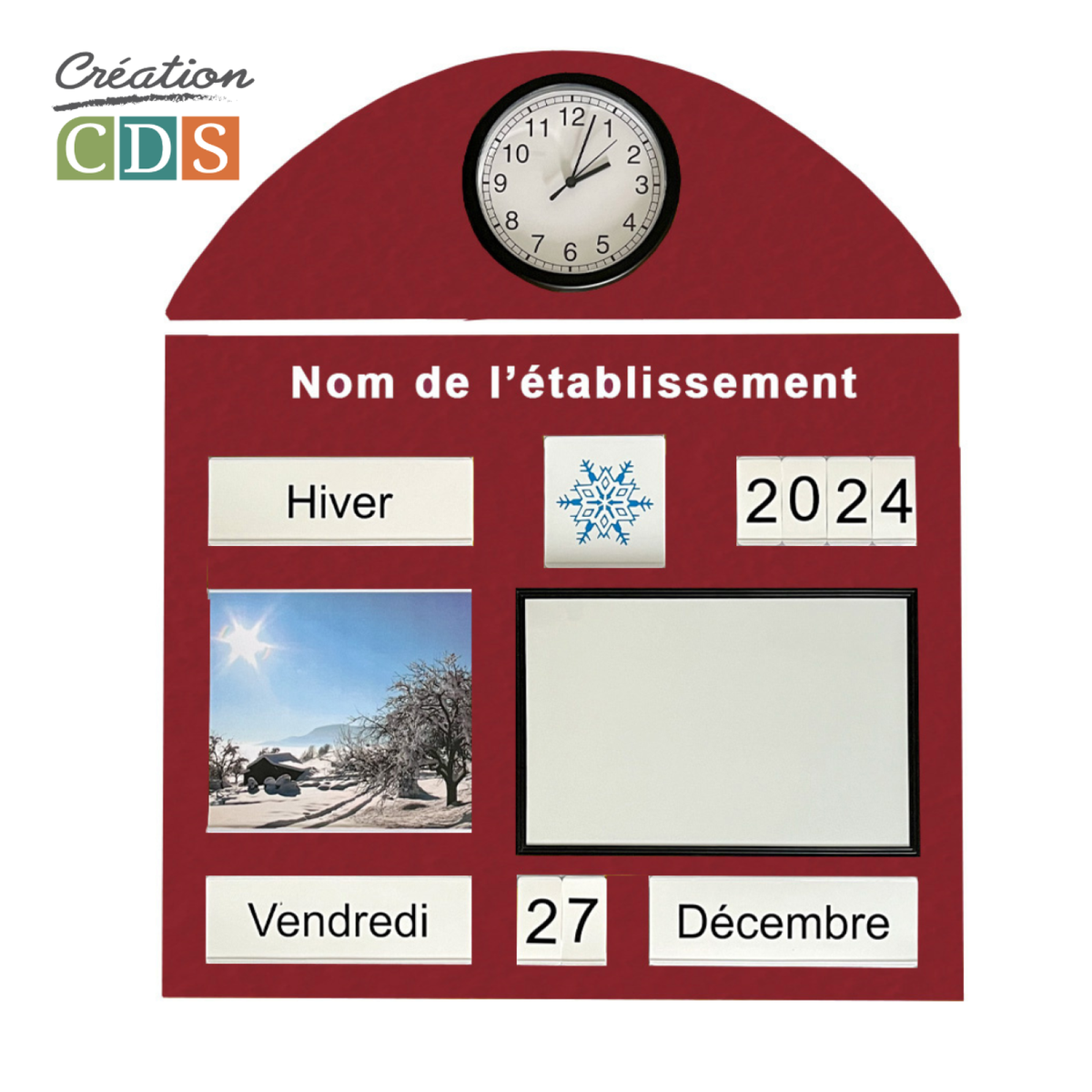 Tableau d'orientation horloge et tableau blanc, vue 3