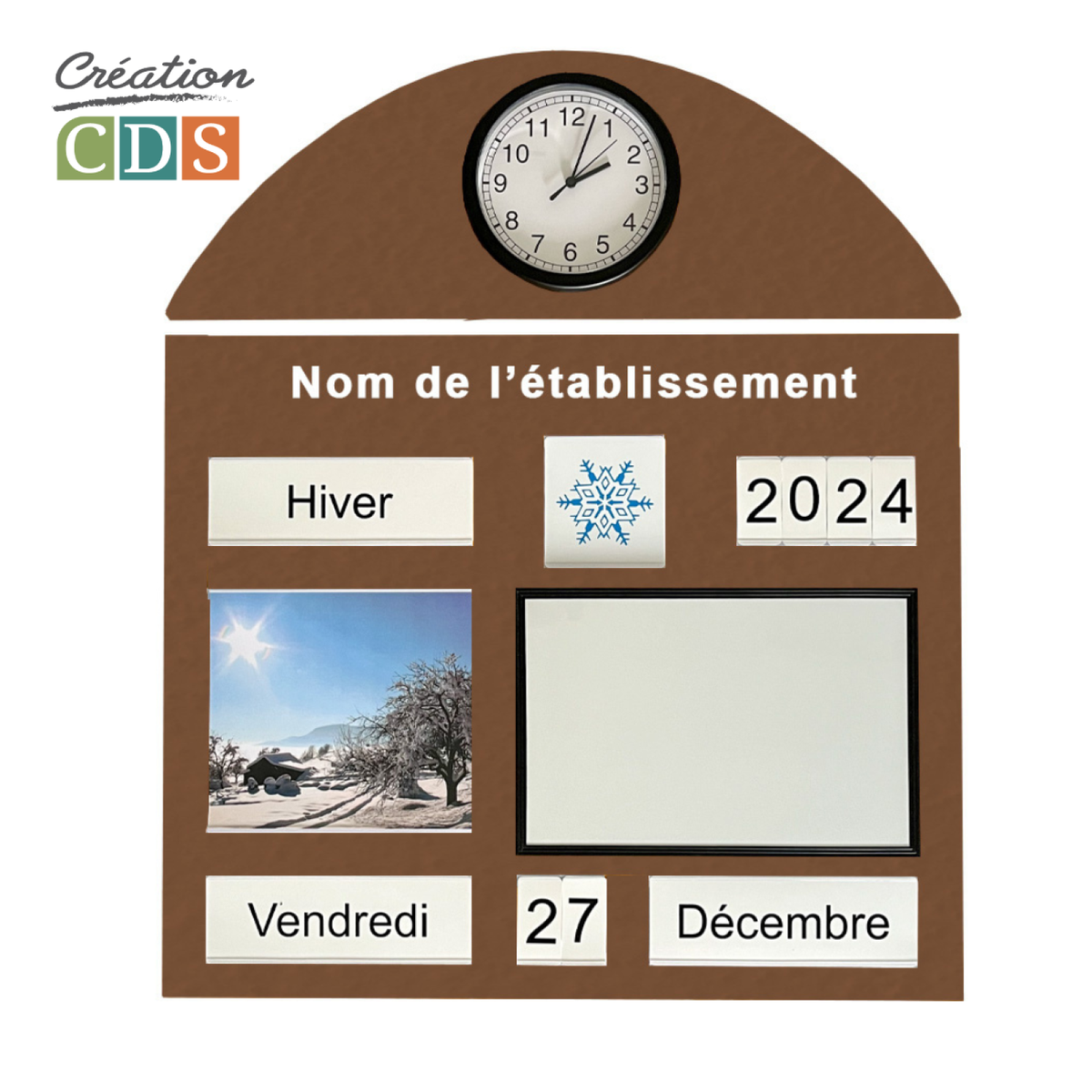 Tableau d'orientation horloge et tableau blanc, vue 5