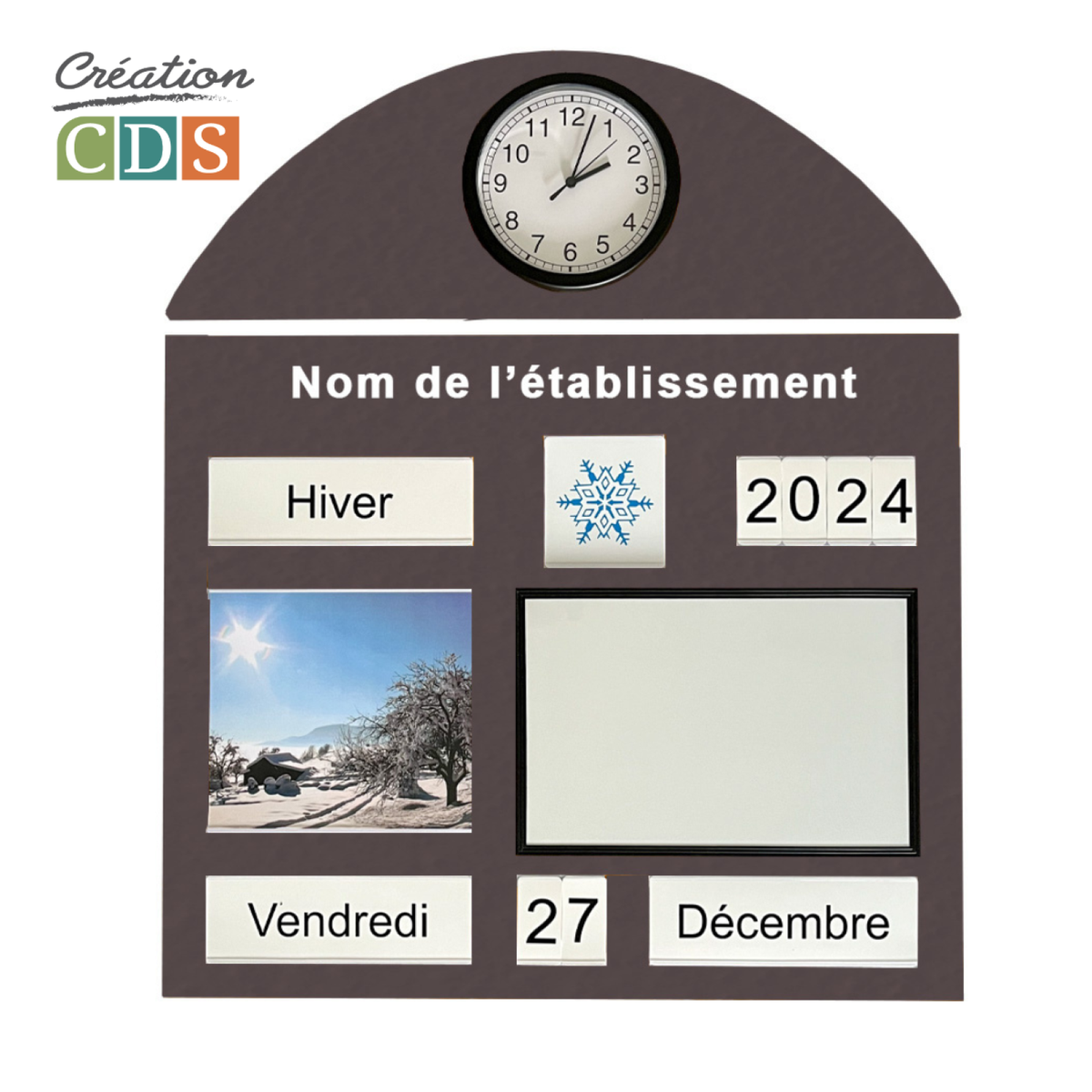 Tableau d'orientation horloge et tableau blanc, vue 7