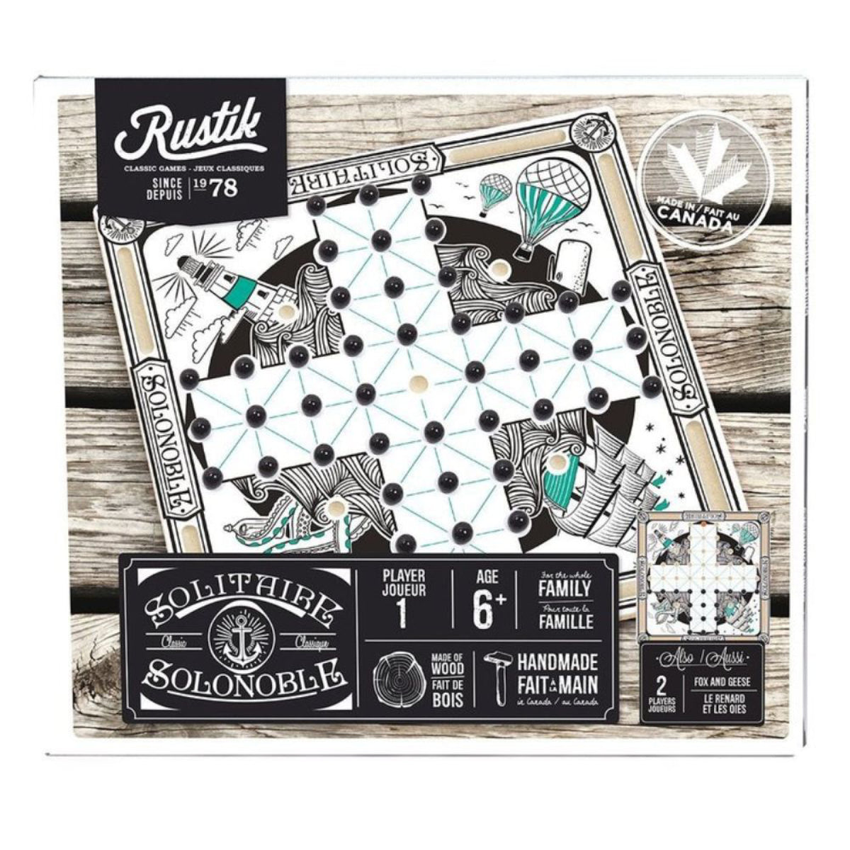 Rustik 2-in-1 wooden Solitaire
