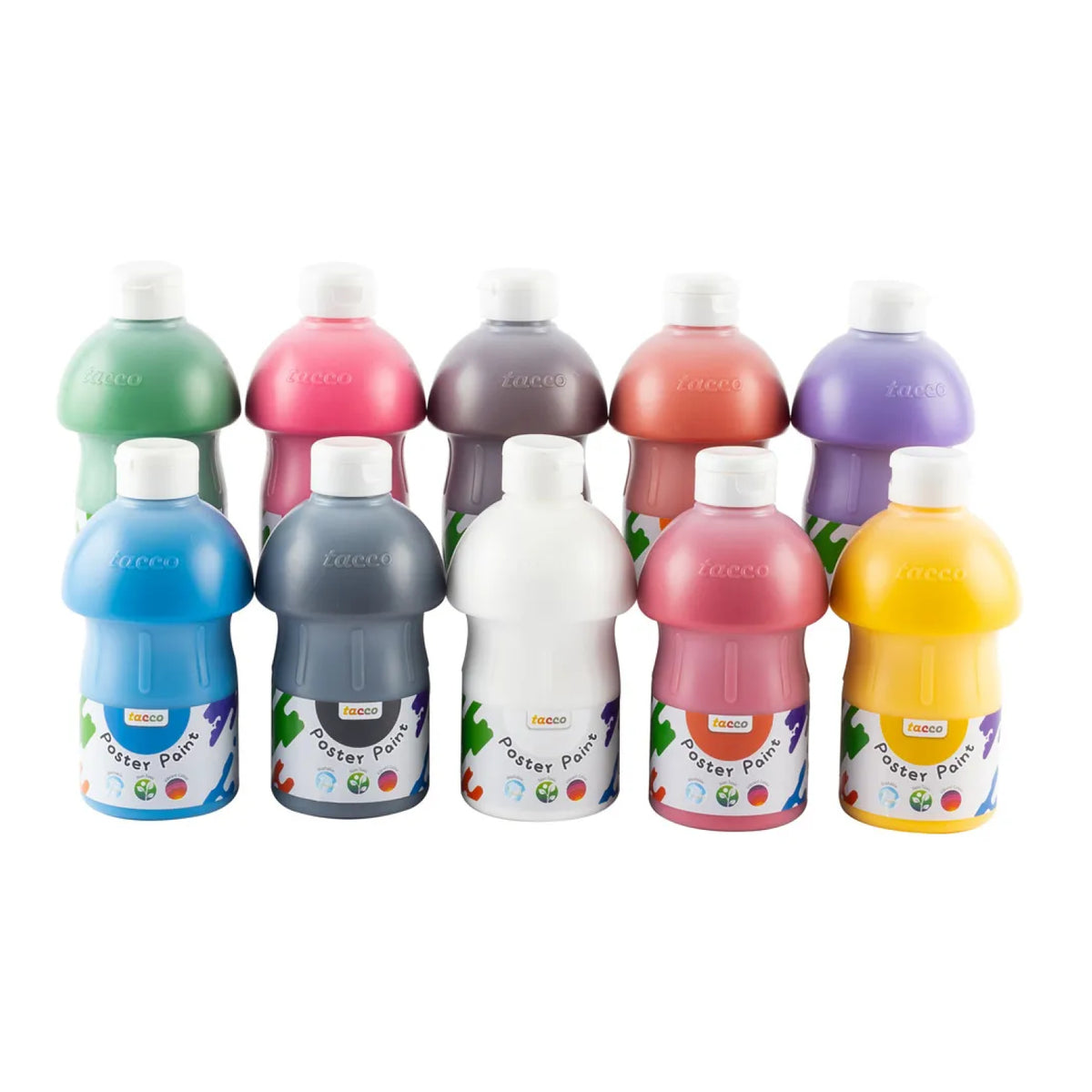 Lot de 10 bouteilles de peinture lavable 500 ml, Tacco
